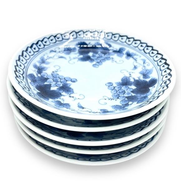 Japanese Vintage Set of 5 Grape Vine Pattern Coupe Plate 6.5" Fujimasa Mark - Picture 2 of 10